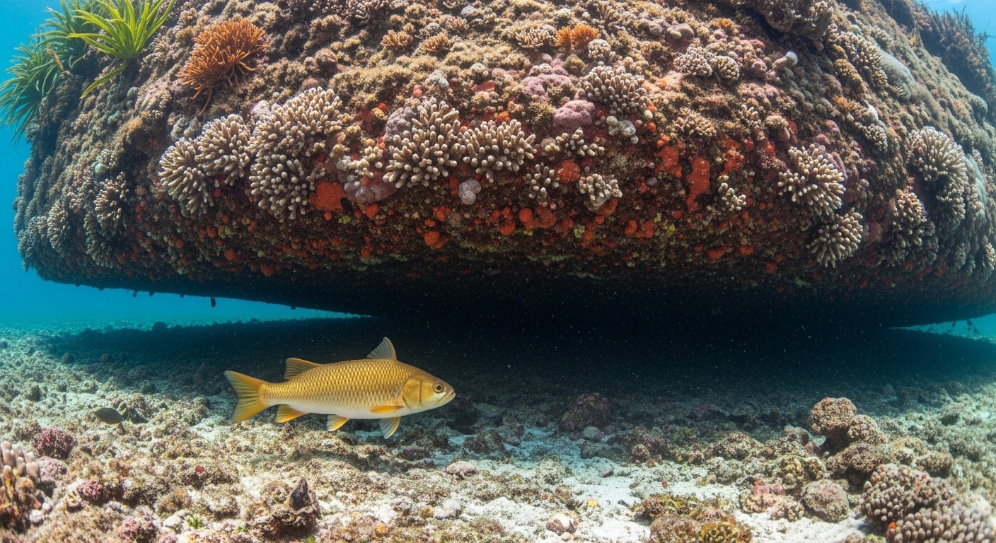Ammenhai ruht reglos unter einem Felsenüberhang auf dem Meeresboden vor Koh Tao