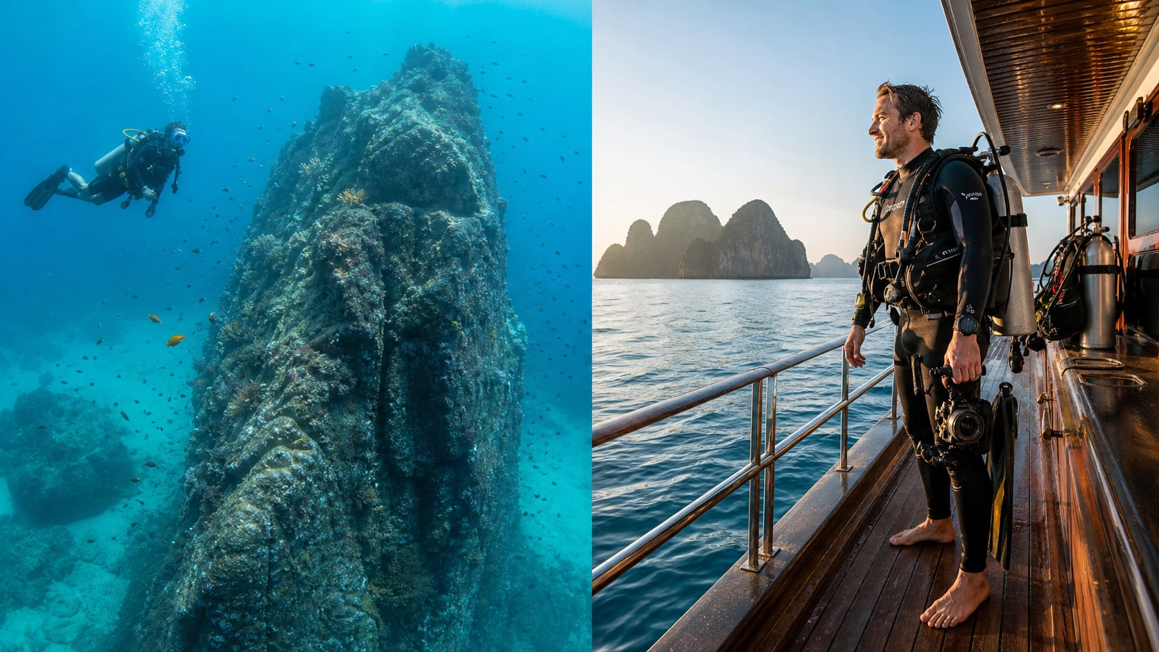 Taucher an einem Korallenriff in Thailand – Vergleich Khao Lak und Koh Tao Tauchen