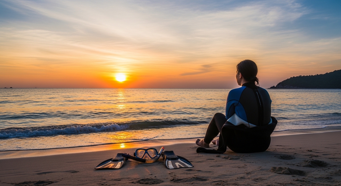 Taucher entspannt nach dem Tauchgang auf Koh Tao
