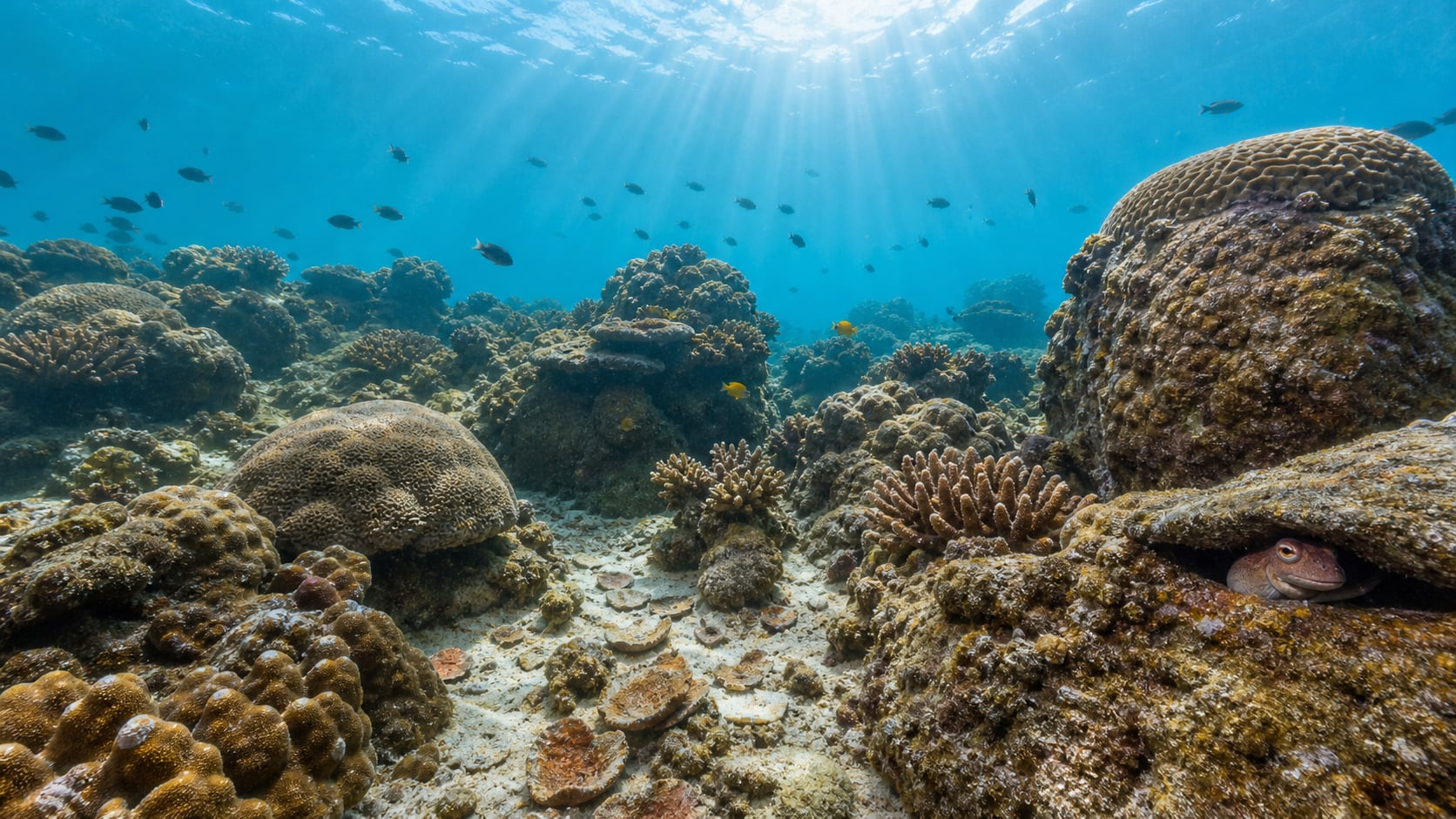 Pottery Pinnacles Koh Tao – Pinnakel-Formationen mit Hartkorallen und Keramikfragmenten am Riffboden der Südostküste