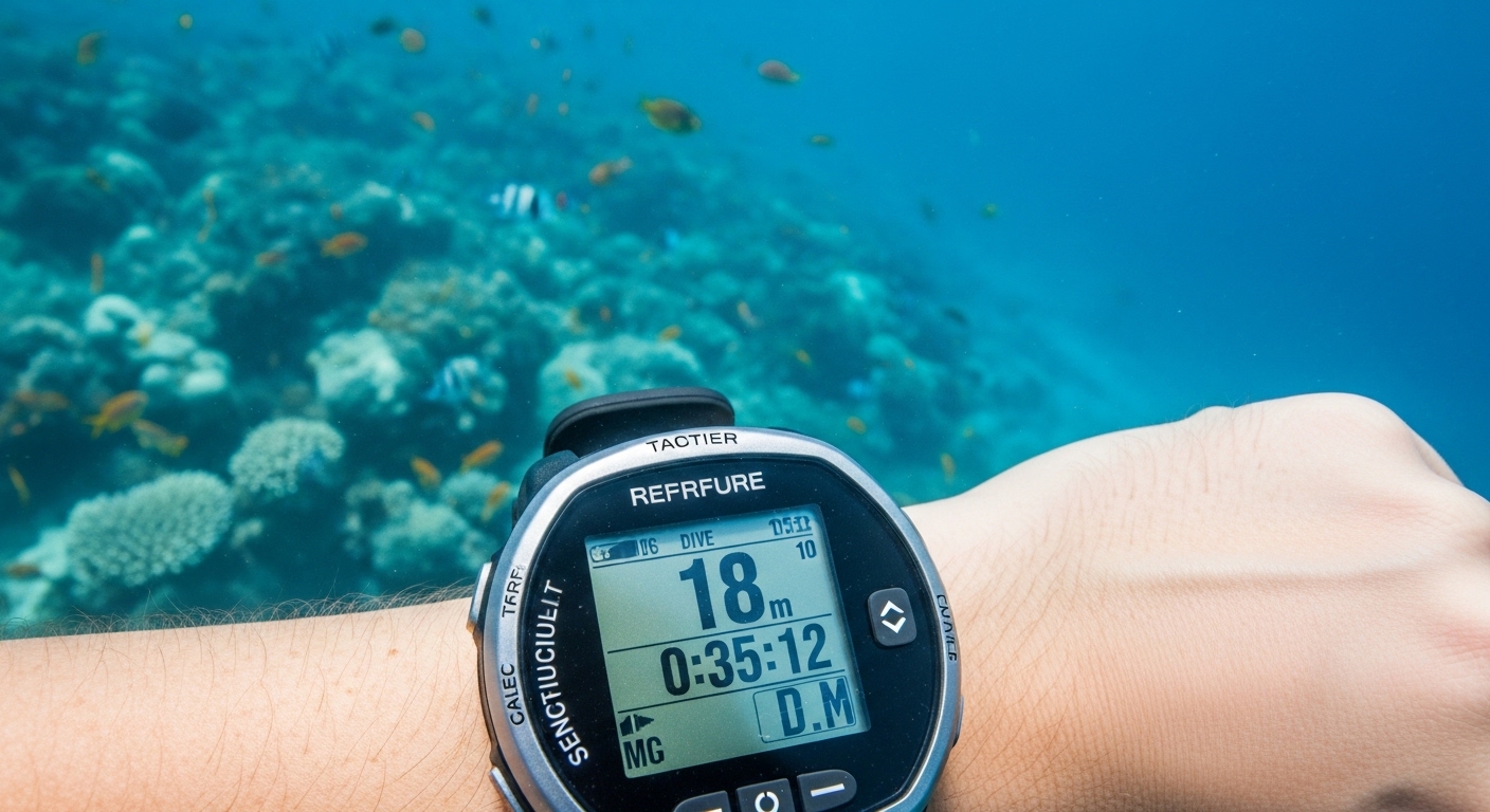 Tauchcomputer am Handgelenk unter Wasser