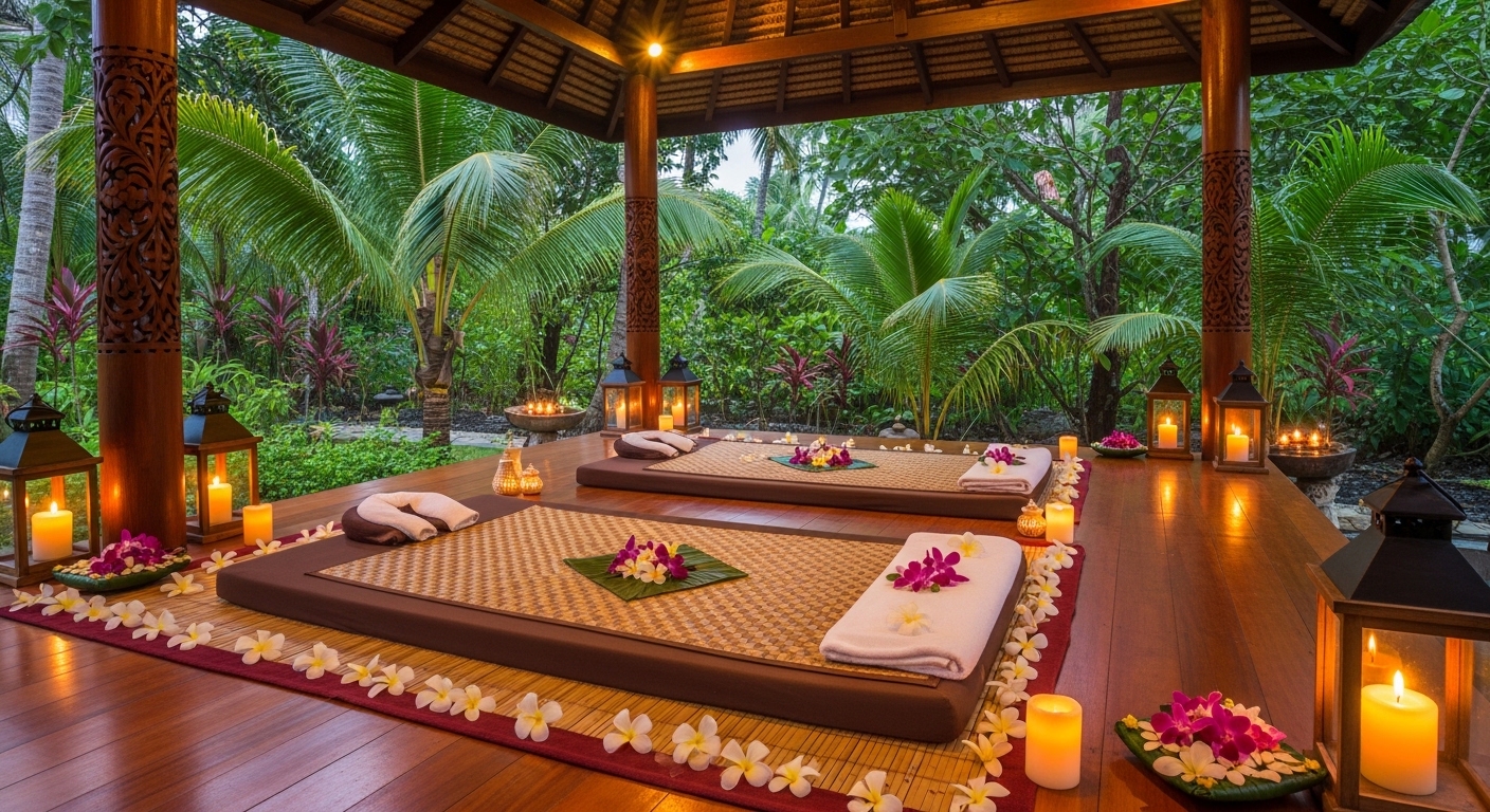 Entspannende traditionelle Thai Massage in einem Spa auf Koh Tao mit tropischer Atmosphäre