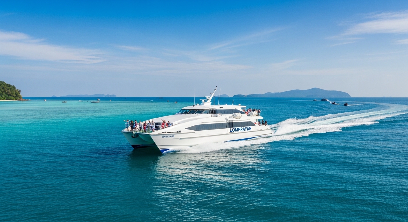 Highspeed-Katamaran der Lomprayah Fähre auf blauem Wasser zwischen Koh Samui und Koh Tao