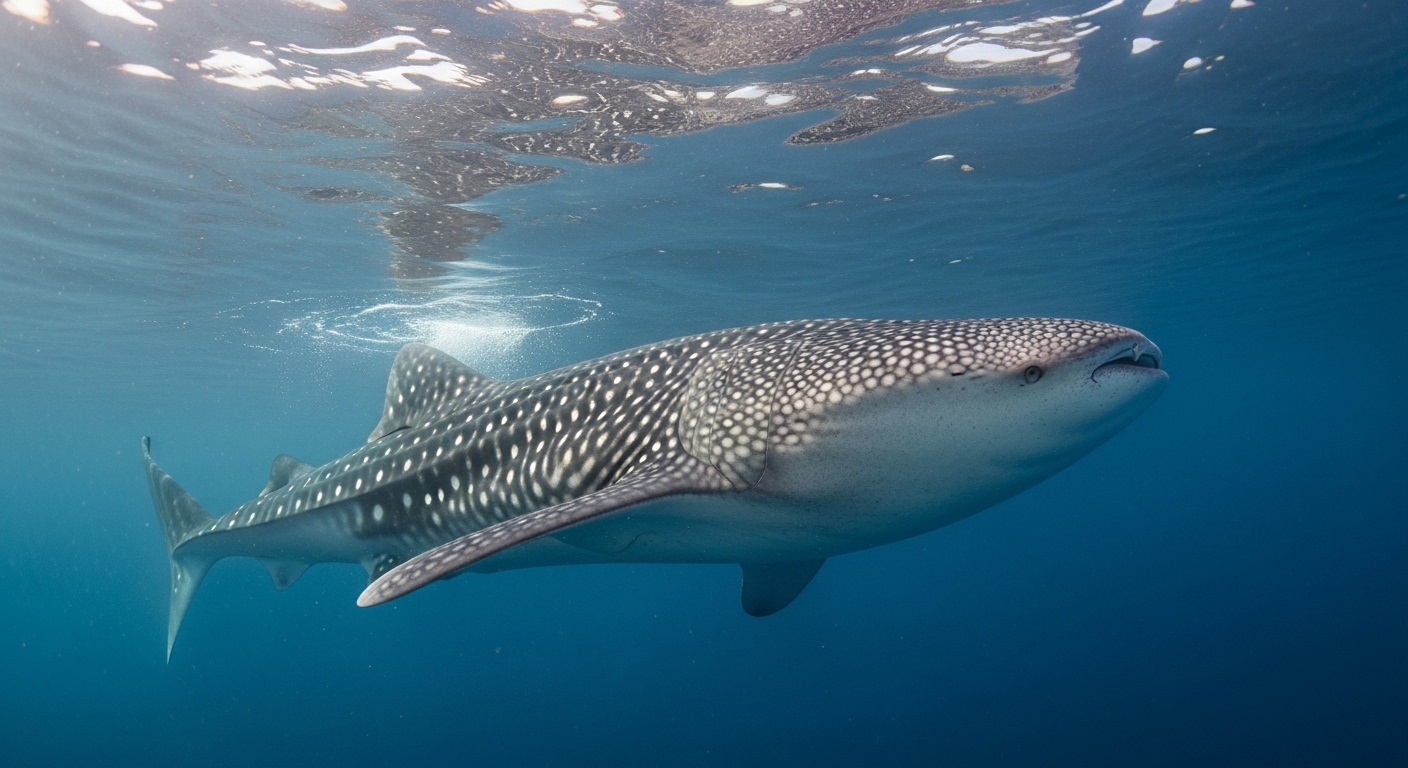 Riesiger Walhai gleitet durch kristallklares blaues Wasser vor Koh Tao
