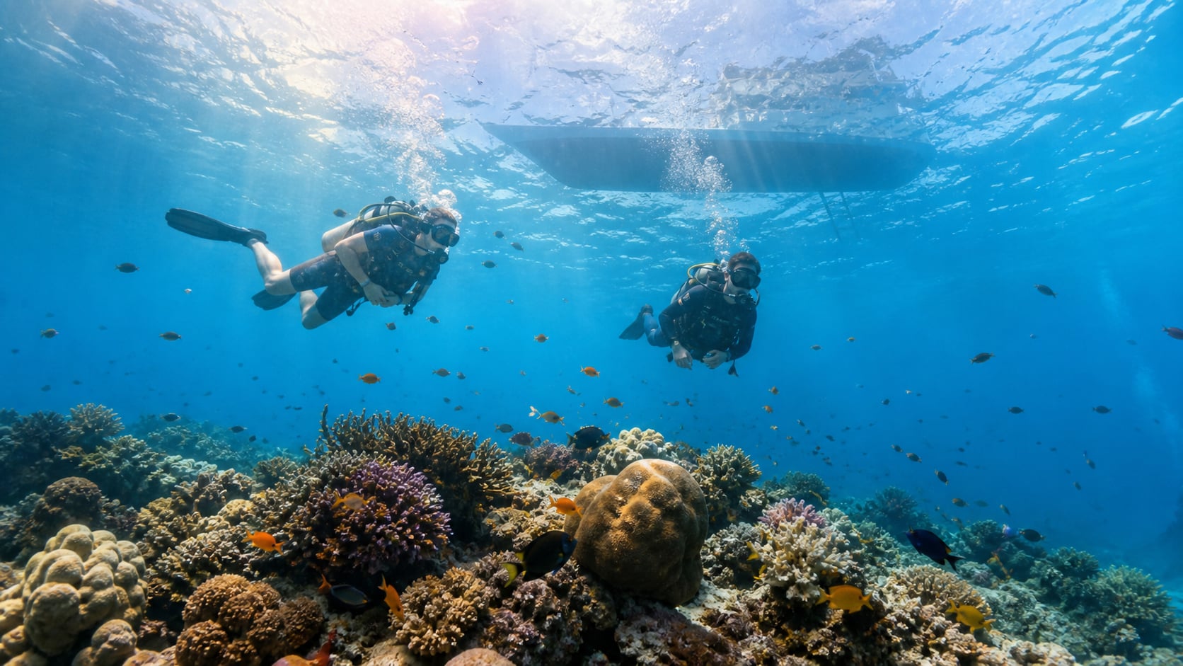 Taucher auf einem Tauchboot bei Koh Tao — wie viele Tauchgänge pro Tag sind sicher