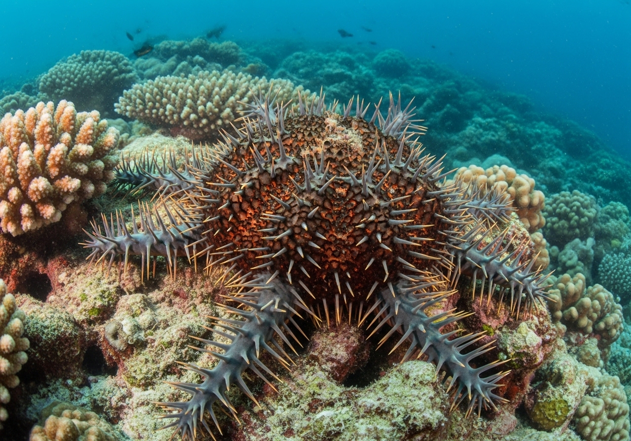 Unterwasserfoto: Dornenkronen-Seestern (Acanthaster planci) in Koh Tao