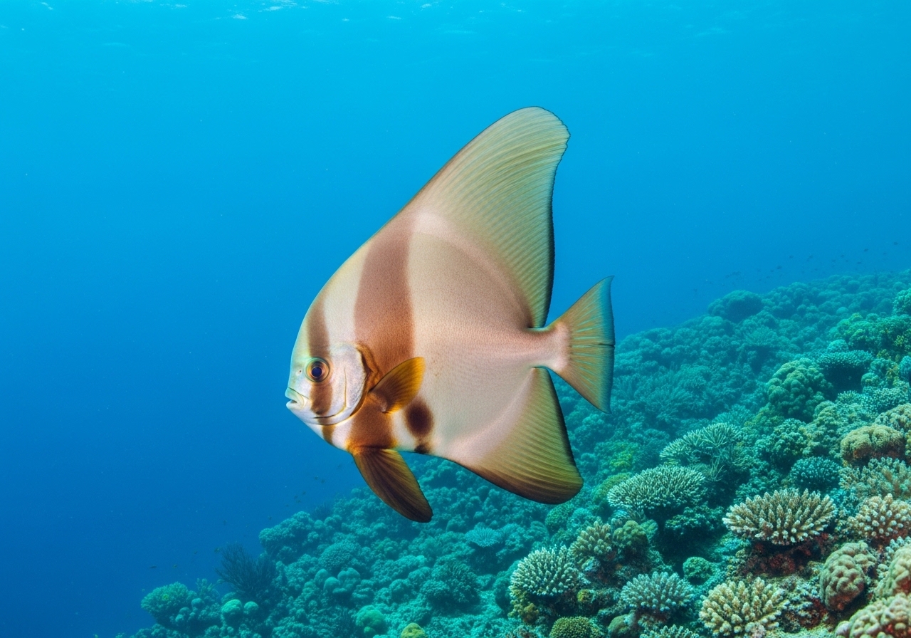 Unterwasserfoto: Fledermausfisch (Platax teira) in Koh Tao
