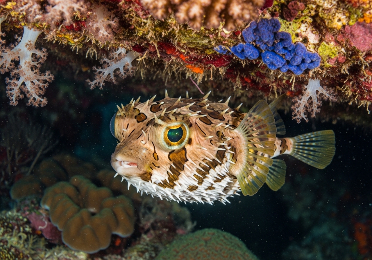 Unterwasserfoto: Igelfisch (Diodon holocanthus) in Koh Tao