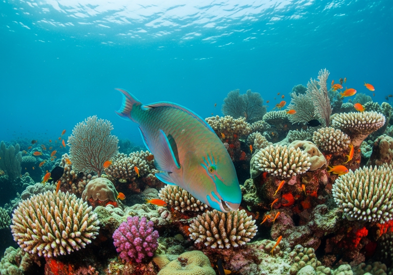 Unterwasserfoto: Papageienfisch (Scarus) in Koh Tao