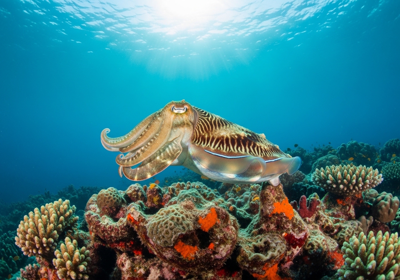Unterwasserfoto: Tintenfisch (Sepia) (Sepia latimanus) in Koh Tao