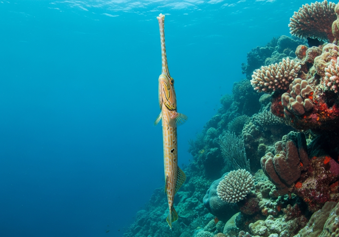 Unterwasserfoto: Trompetenfisch (Aulostomus chinensis) in Koh Tao
