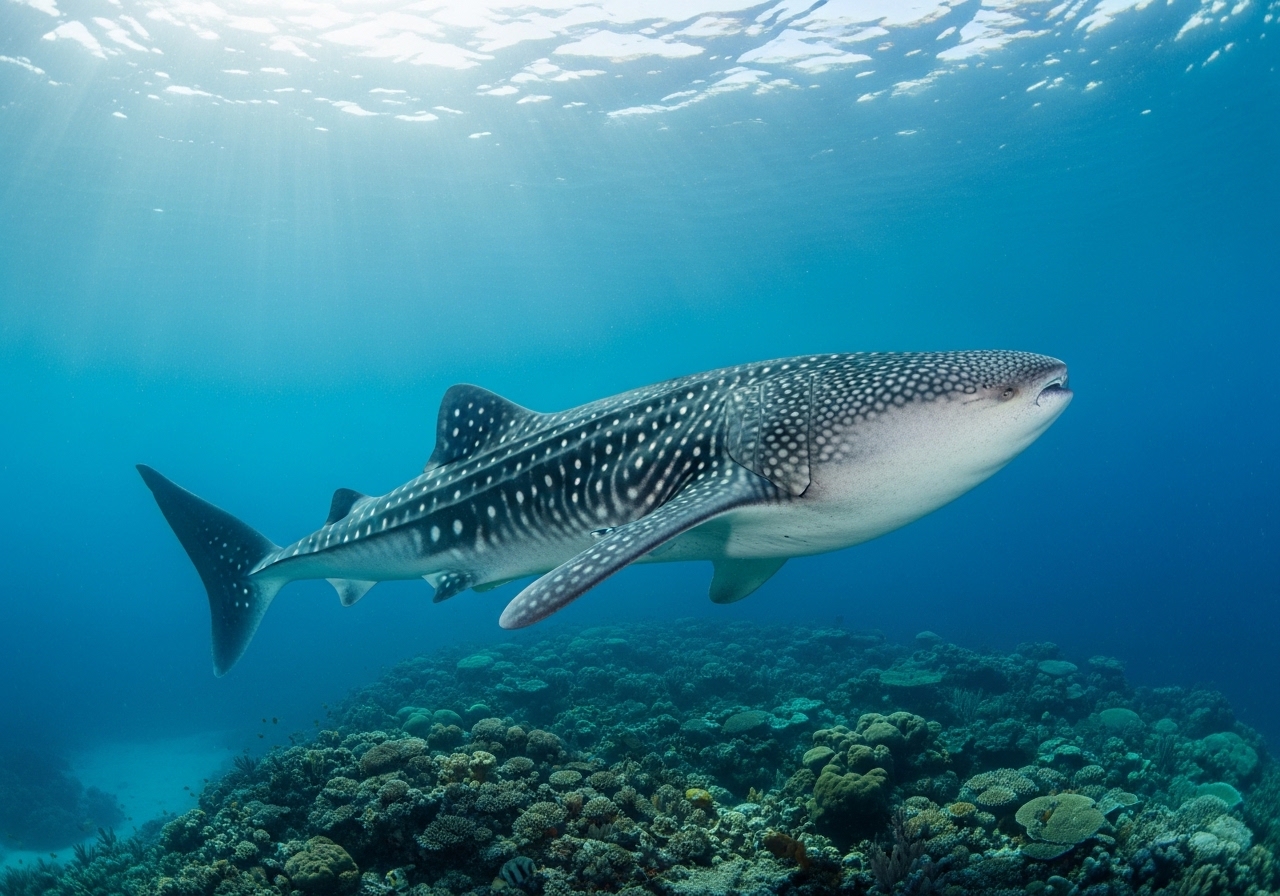 Unterwasserfoto: Walhai (Rhincodon typus) in Koh Tao