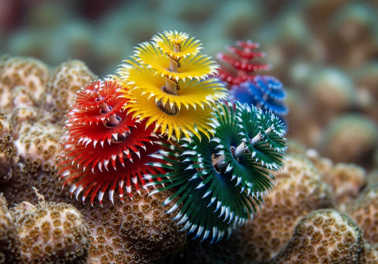 Unterwasserfoto: Weihnachtsbaumwurm (Spirobranchus giganteus) in Koh Tao
