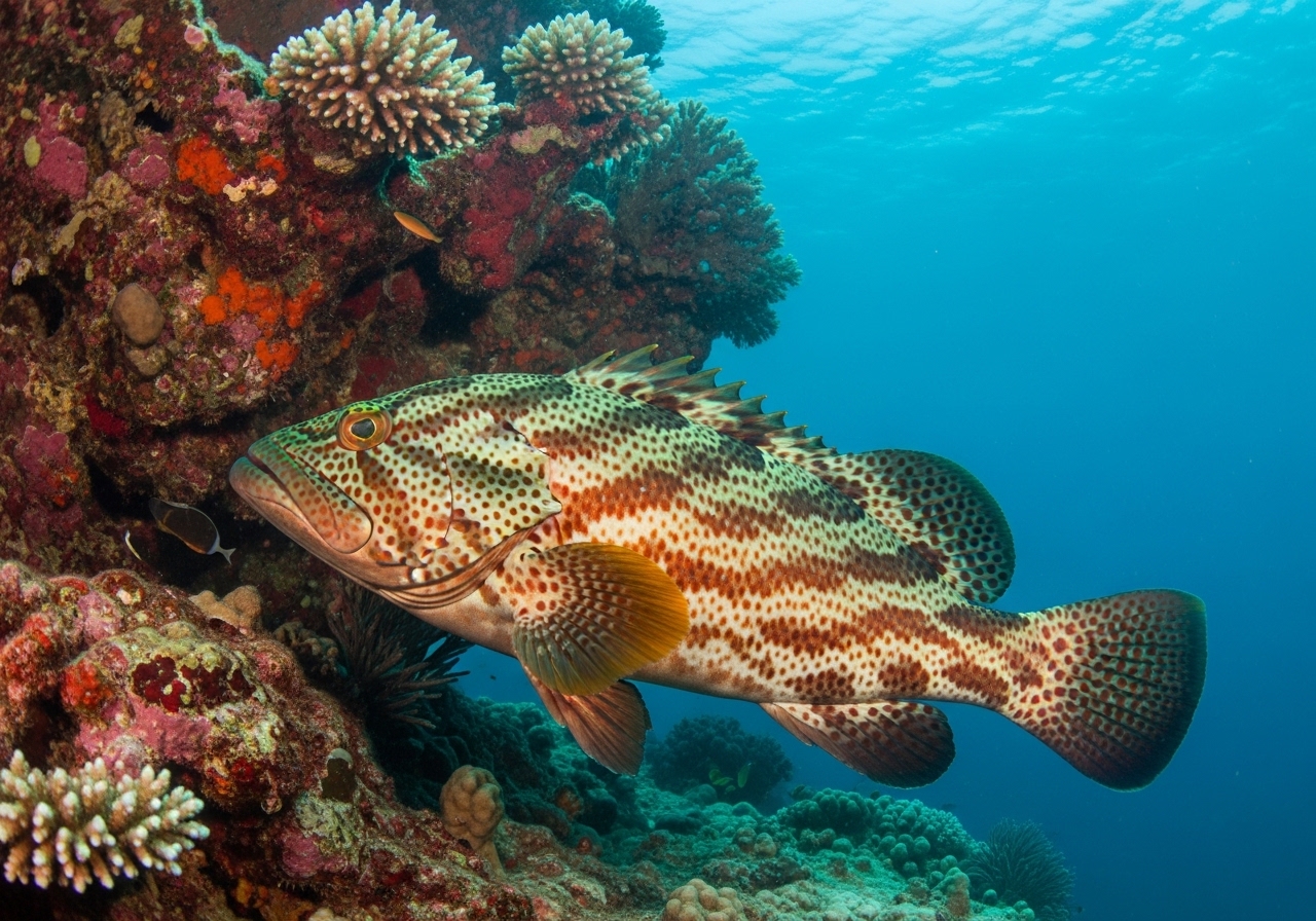 Unterwasserfoto: Zackenbarsch (Grouper) (Epinephelus) in Koh Tao
